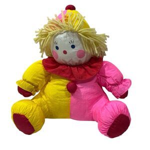 Toy O Rama Nylon Plush Neon Pink Yellow Clown 80s Color Block Puffalump Style